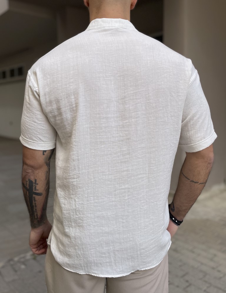 Ανδρικό εκρού κοντομάνικο πουκάμισο Oversized TST1727 φωτογραφία